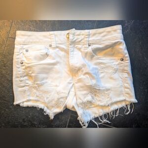 Distressed White Shorts